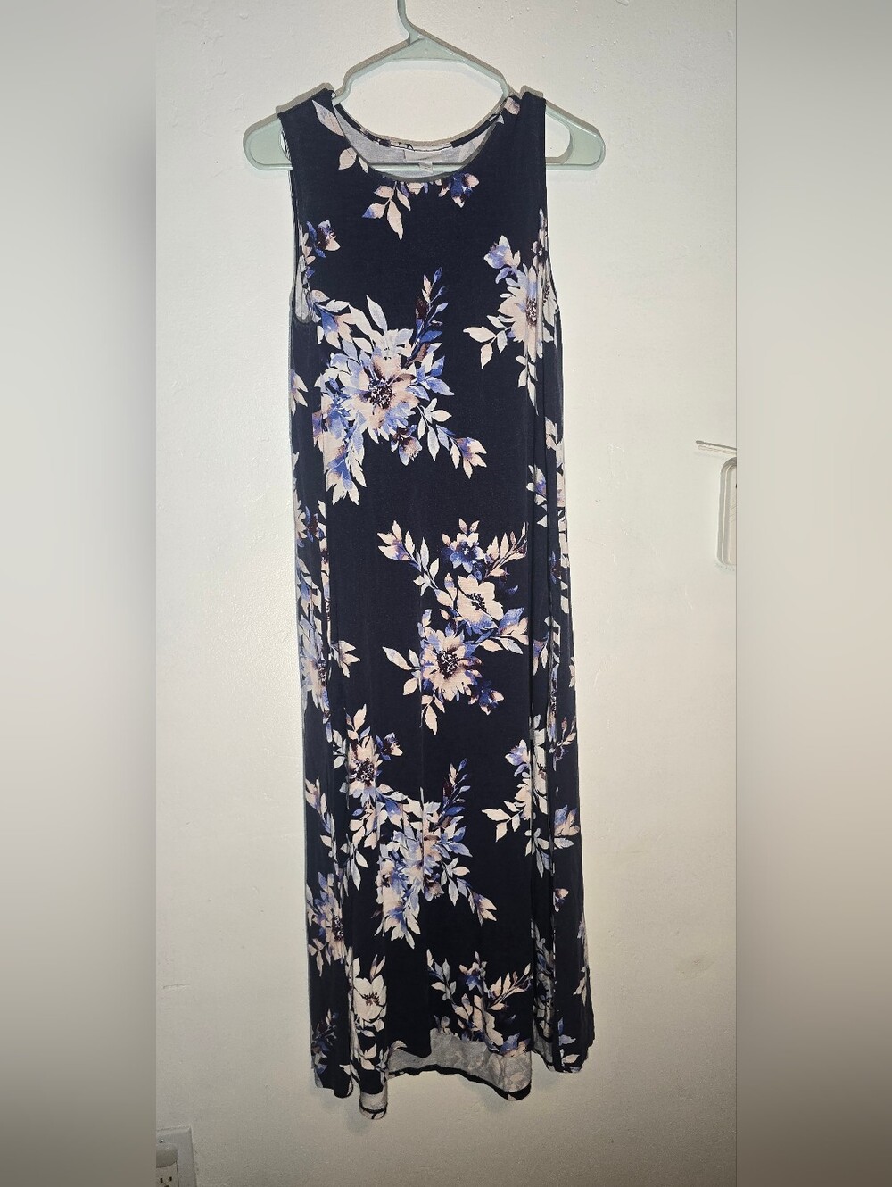 J. Jill Navy Maxi Skirt with Cream & Blue Floral Print